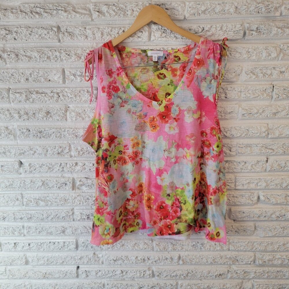 Concepts Womens Top XXXL 22 Plus Tank Pink Blue Floral Lightweight FLO152E